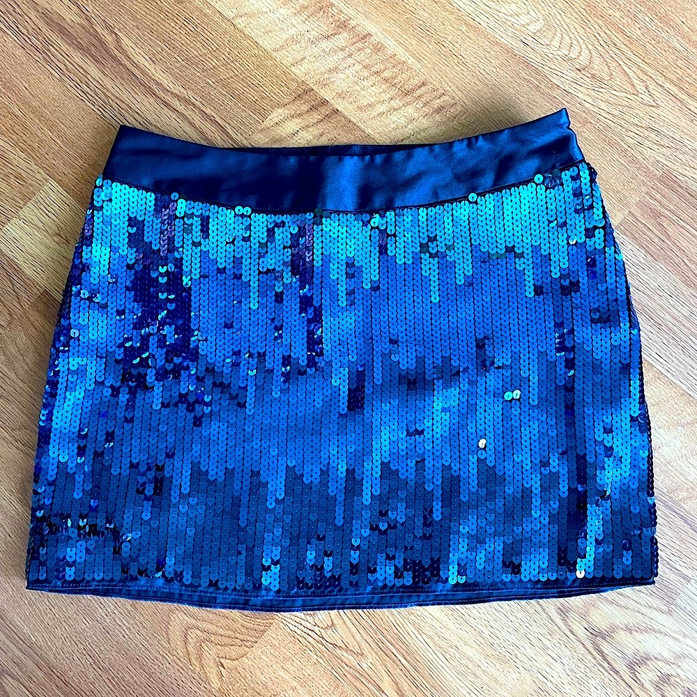 Vintage Express Blue Sequin Mini Skirt Size 2 Small Eras Tour